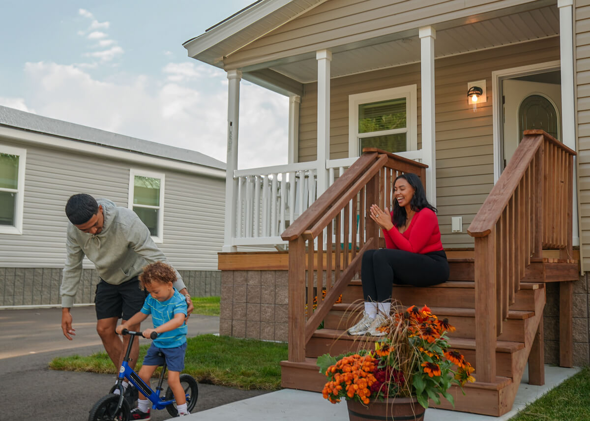 Residents greeting one another at the front door